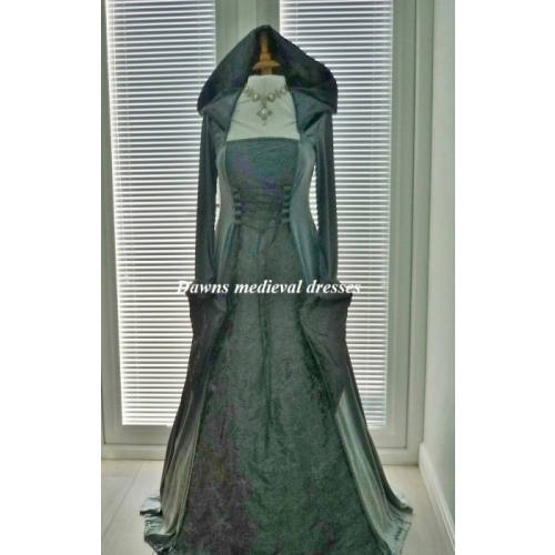 Medieval Pagan Slate Hooded Wedding Dress
